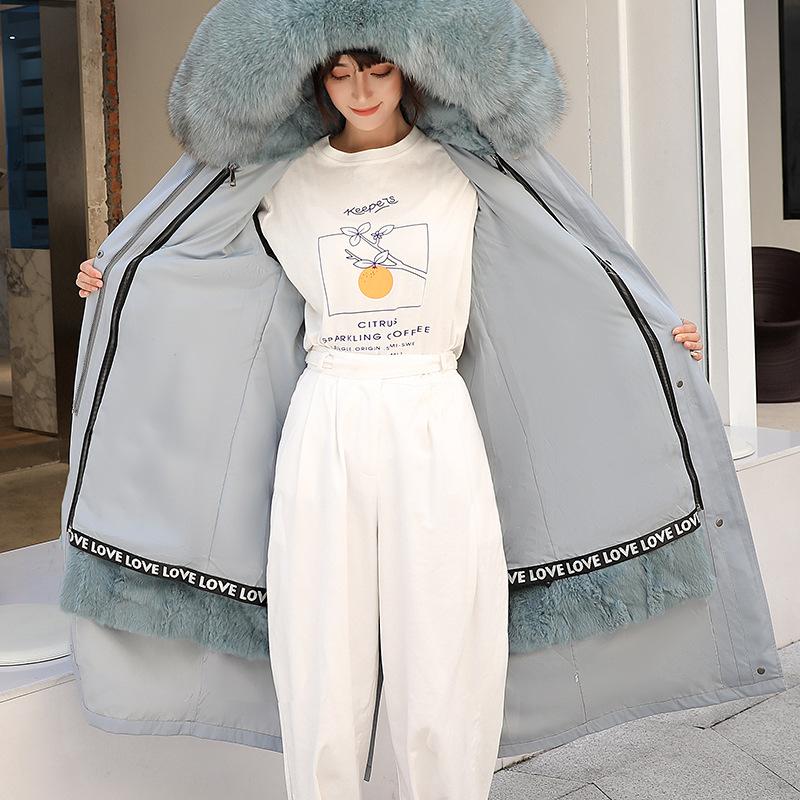 

2020 New Fur Collar Rex Fur Parka Femme The Inner Liner Detachable Mid-length Coat, Extra long