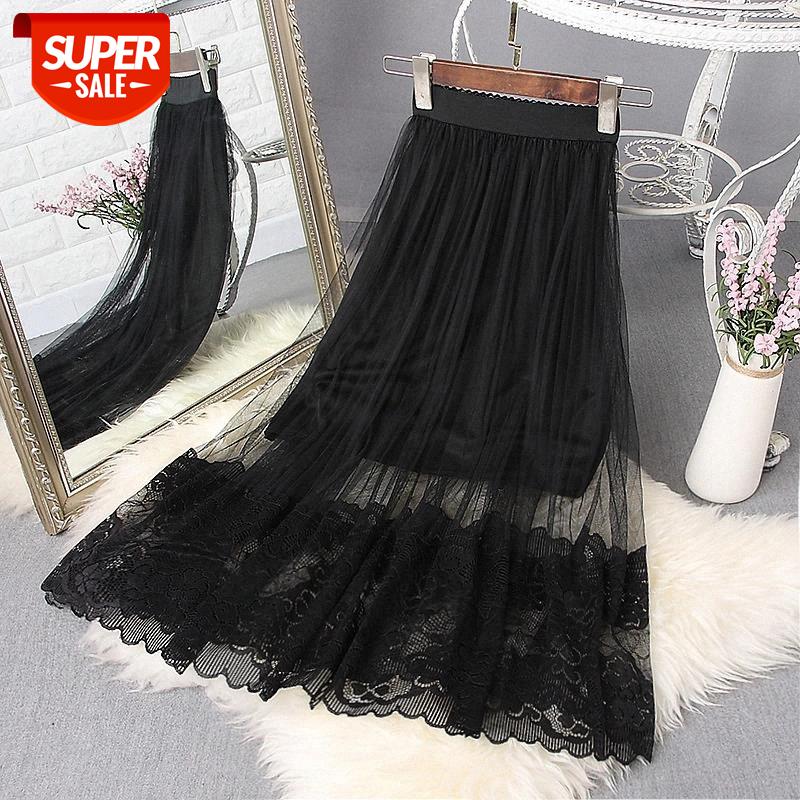 

Bonjean Large Size Summer A Line Skirt Women New Lace Girl High Waist Slim Long Skirts Young Female Falda #bN2S, White;black