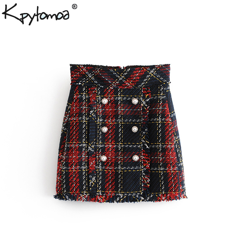

Vintage Faux Pearl Fringe Tweed Plaid Mini Skirt Women Fashion A Line Back Zipper Tassel Ladies Skirts Casual Faldas Mujer Y200326, As picture