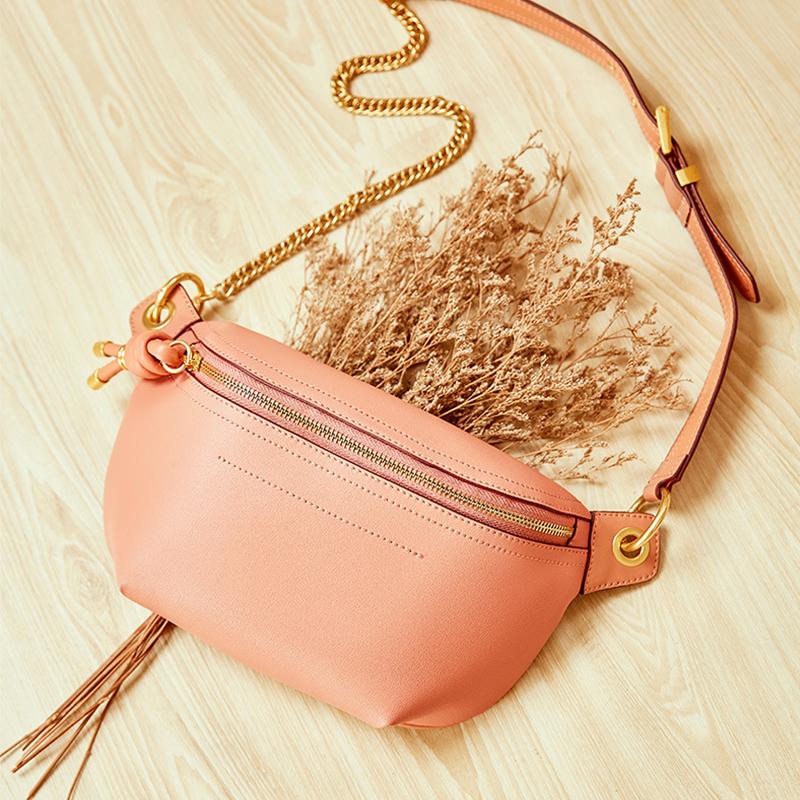

MAHEU High Quality Pink Women Bags Genuine Leather Chest Bag Single Shouder Waist Bag For Cellphone Outdoor Bum For Lady, Yellow