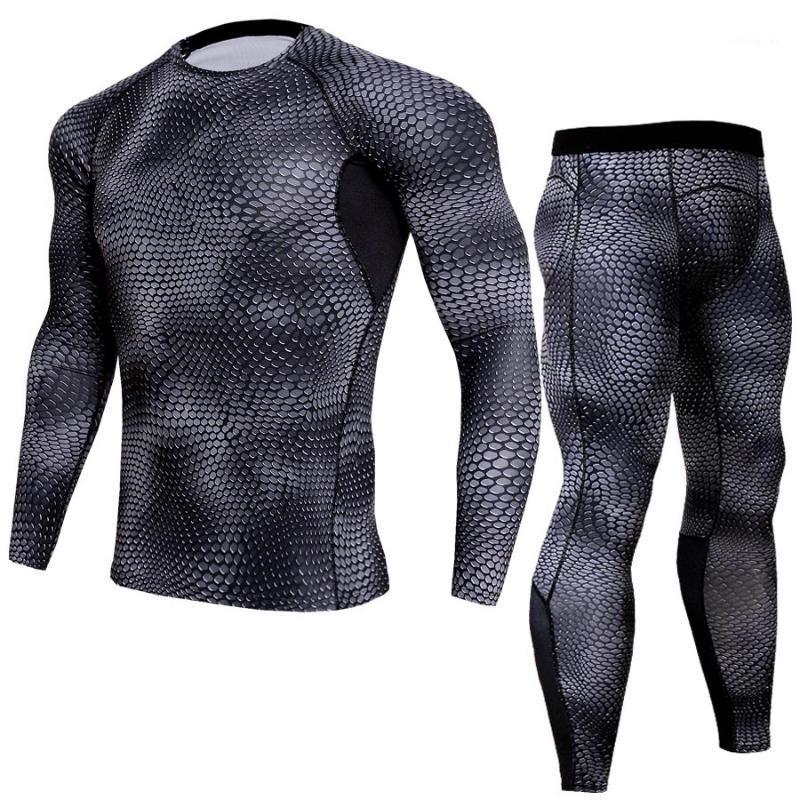 

LINDSEY SEADER Men' snake print Gym Fitness out fit training Running Tights Jogging Suit compress longsleeve set shirt+pant1, Blue pant