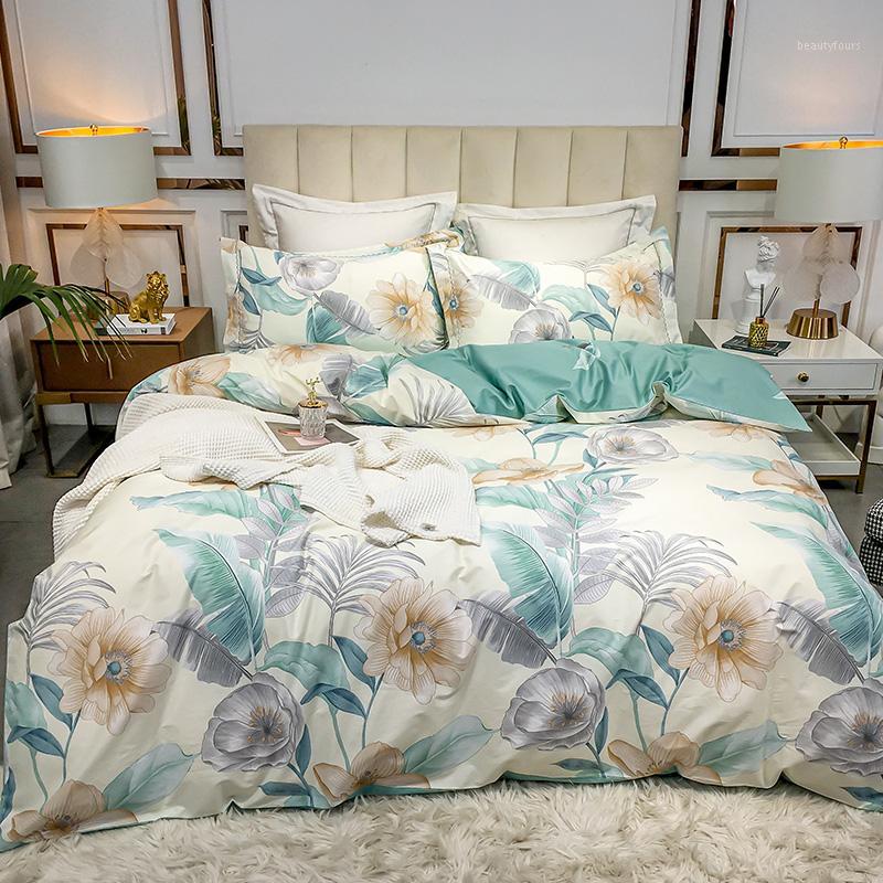 

TUTUBIRD Floral pastoral bedding set high quality cotton bed duvet cover bedclothes king queen size bed flat sheet linen1, 10