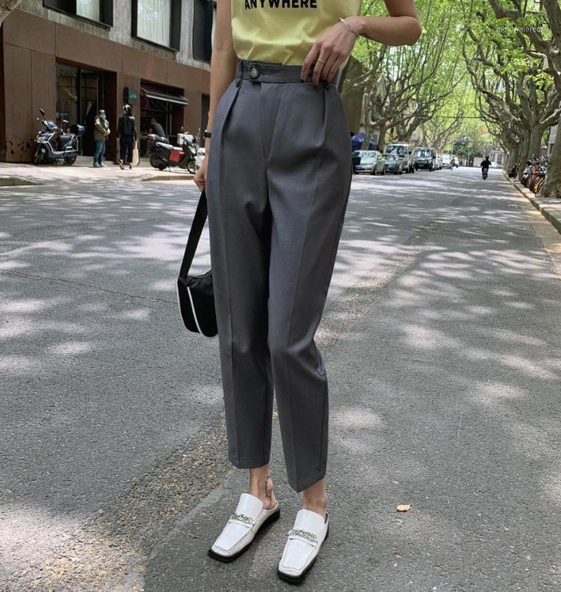 

New High Waist Suit Pants Women Casual Loose Straight Radish Harem Pants 2020 Summer Female Trousers Pantalon Mujer R961, Gray
