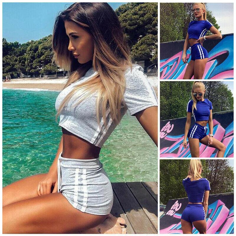 

Women Sports Vest Top + Shorts 2PCS Set Running Gym Yoga Fitness Tracksuit UK1, Blue