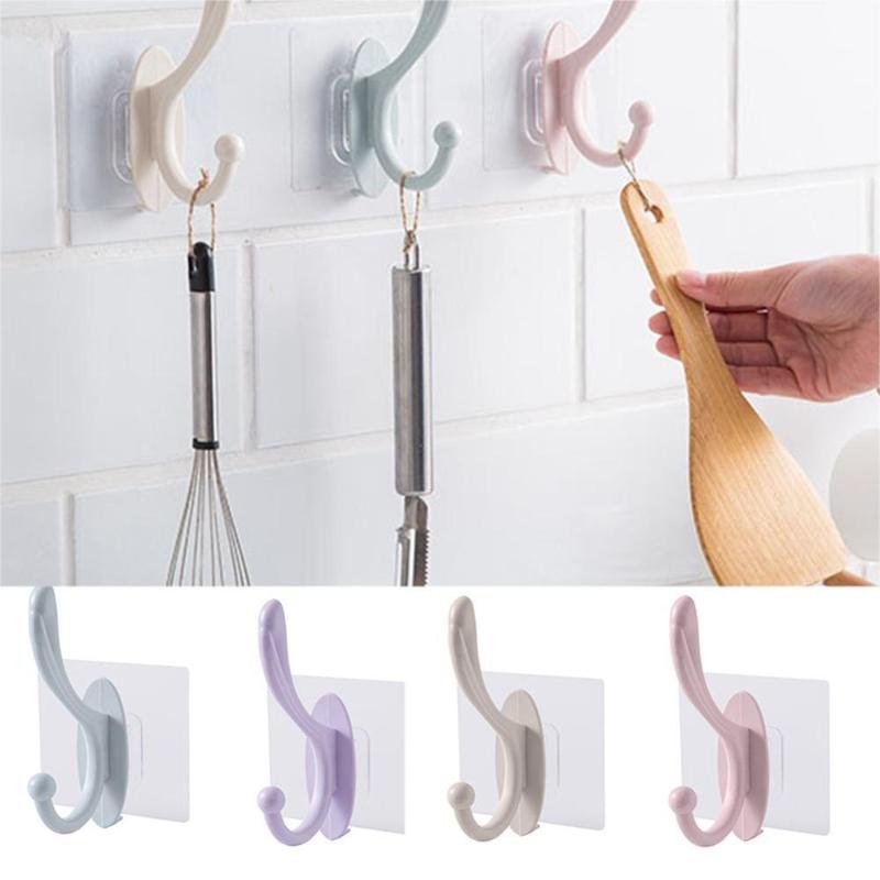 

1PC Punch-Free Wall Door Hook Creative Self Adhesive Plastic Coat Hook Hanger For Bag Keys Towel Kitchen Bathroom Storage