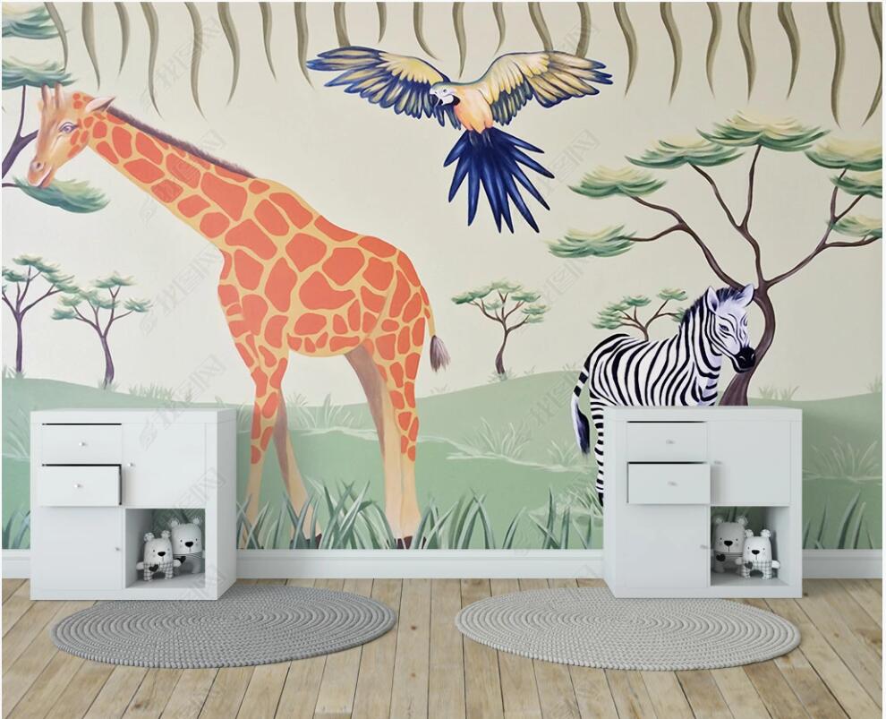 

3d wallpaer custom photo mural Modern hand drawn prairie giraffe zebra cartoon 3d wall murals wallpaper for walls 3 d living room home decor, Non-woven wallpaper