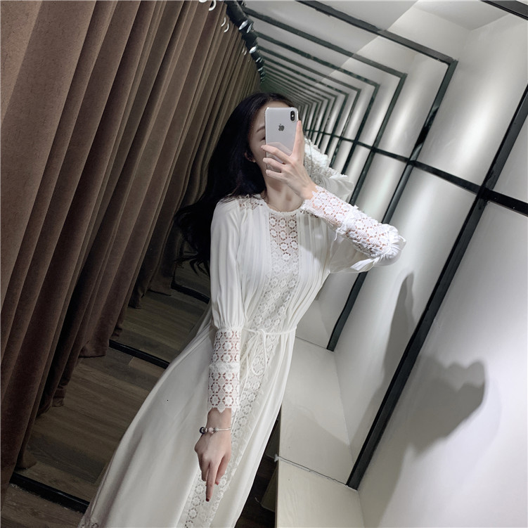 

White Solid Chiffon Dressed Woman 2021 New Thai Fashion Long Track Dress Women' Holiday Shreds Asr2, Blue