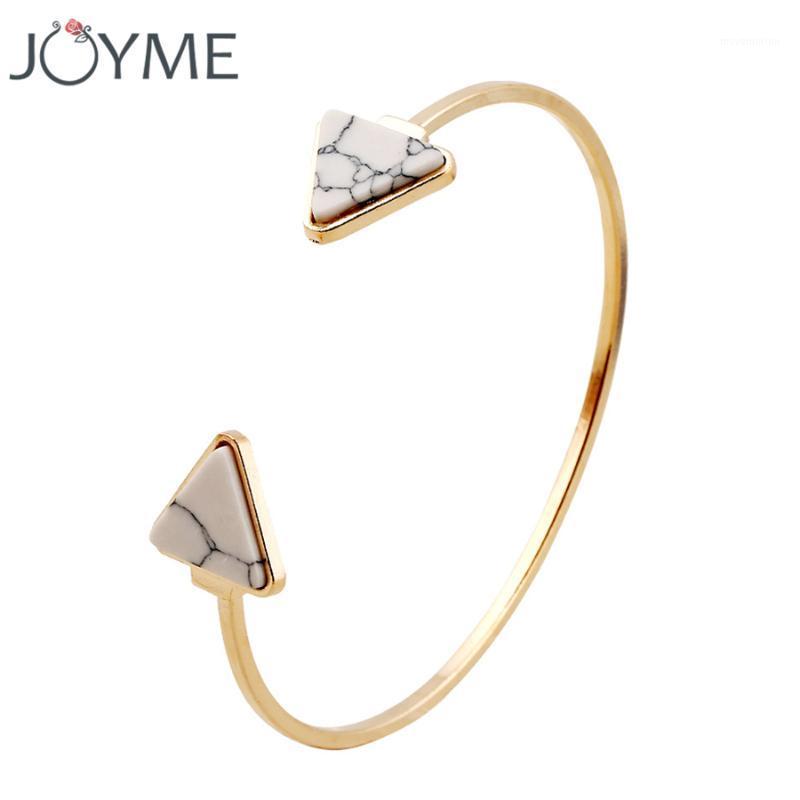 

Joyme New Faux White Marble Stone Open For Women Gold Tone Punk Trendy Black Triangle Bangle & Bracelet1
