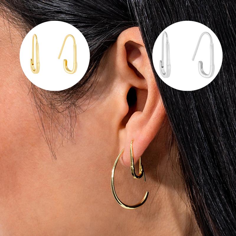 

BOAKO Safety Pin Earrings Party Punk Personality Puncture Earrings for Women Unisex Stud 925 Sterling Silver Jewelry