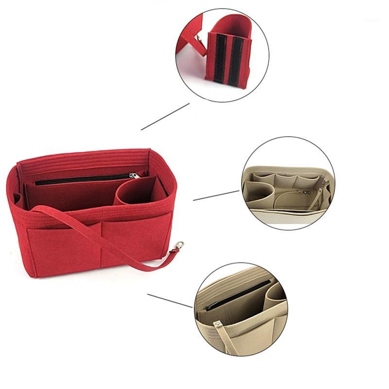 

Makeup Bag Felt Cosmetic Bag Organizer Multi-functional Travel Handbag Storage Toiletry Liner Bags Insert1, Beige