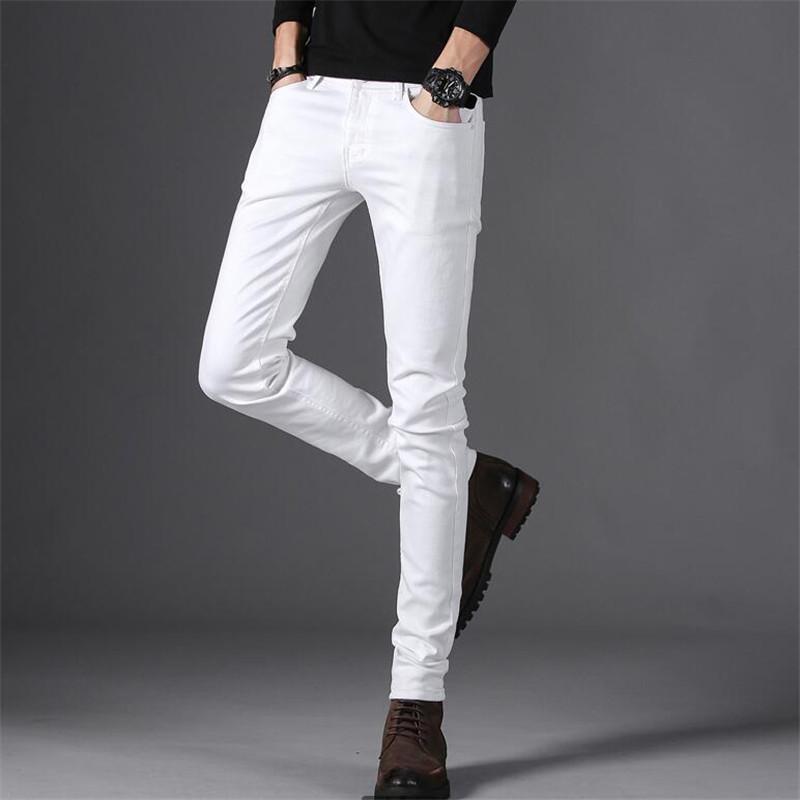 

Men's White Jeans Classic Style Denim Elastic Slim Fit Black Jean Pants Male Brand Casual Business White Trousers