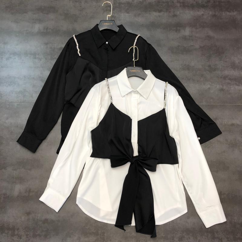 

2020 Same New Red Model Spring Strass Shoulder Belt Breast Bow Tie Fake Shirt Girl Eaw1, See chart