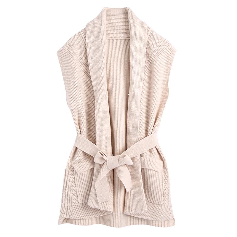 

Katara Turn Down Collar Sweaters Women Fashion Sleeveless Sweater Women Elegant Tie Belt Waist Pockets Sweaters Female Ladies JO, Bbsw1473