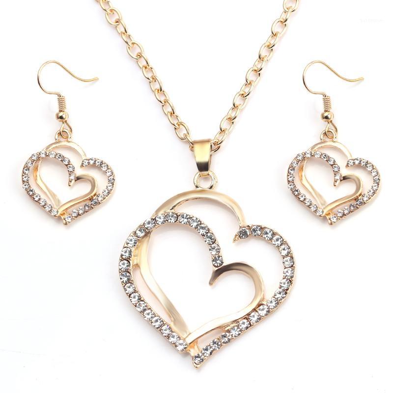

Love Heart Jewelry Set Big Heart String Small Pendant Clavicle Chain Necklaces Drop Earrings for Woman Gift Girl1, As pic