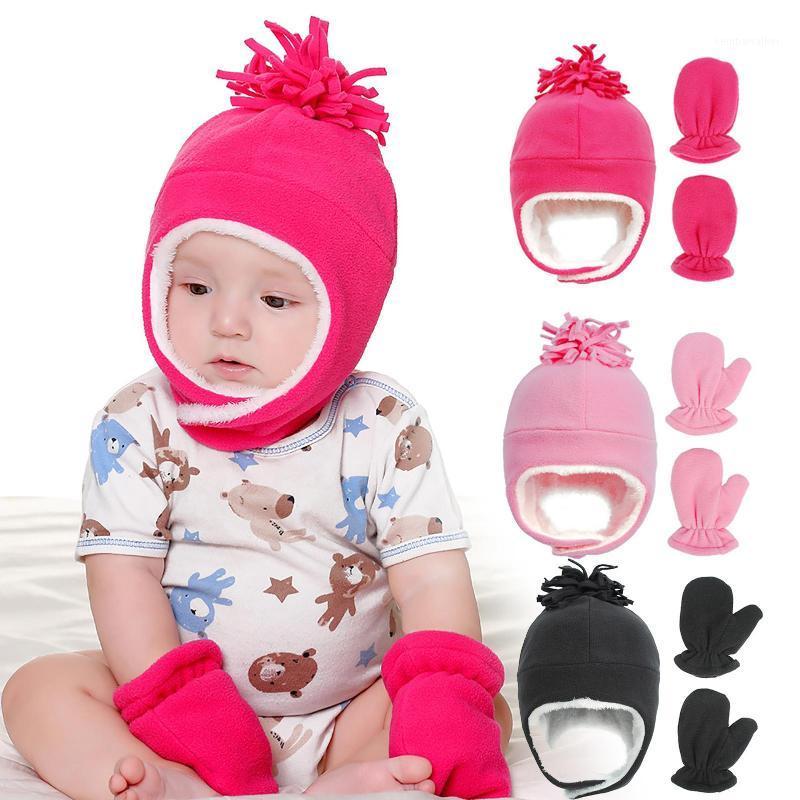 

Beanie/Skull Caps 2021 Children's Hat Set Kids Girls Boys Solid Color Faux Fleece Cap Plush Glove Outdoor Headwear Elastic Keeping Warm, Black