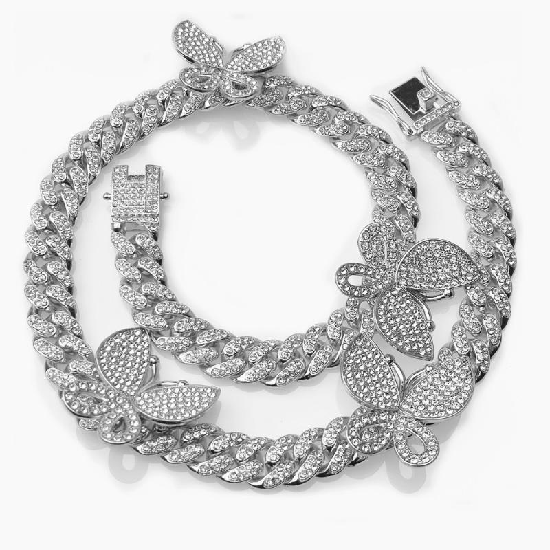 

iced out bling cz Miami cuban link chain Butterfly charm choker necklace hip hop men women jewelry 12mm Cuban Chain