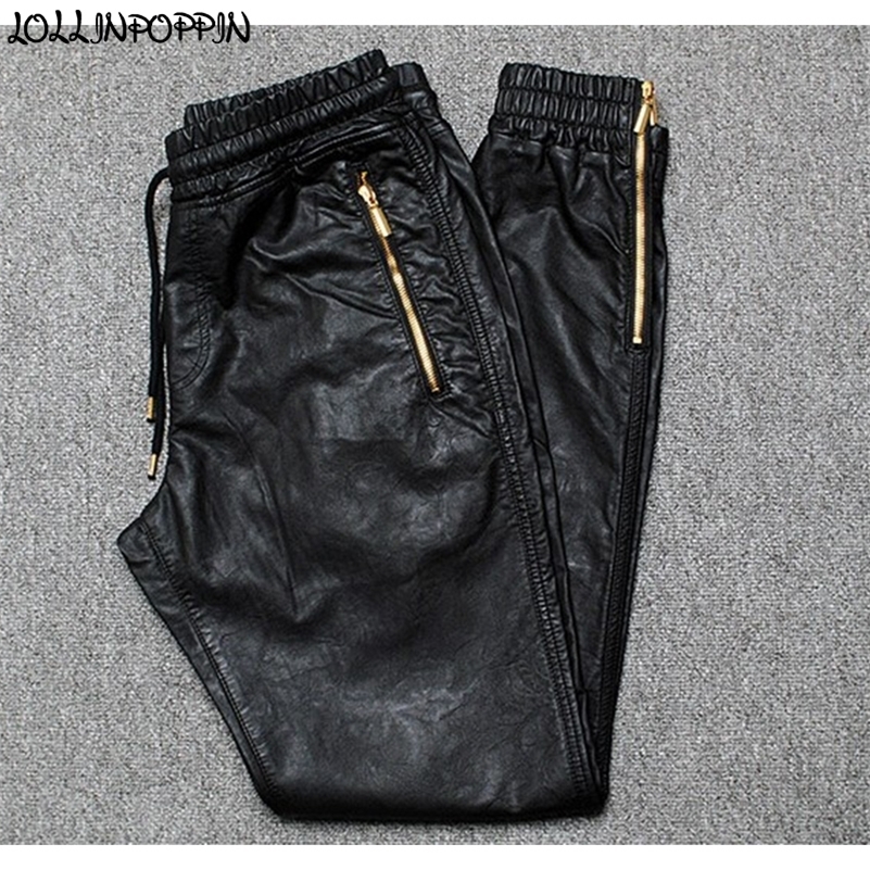 

Men Joggers Faux Leather Jogger Pants Side Zipper Hip Hop PU Leather Harem Pants Zippered Leg Opening Pants Drawstring Waist 201114, Black