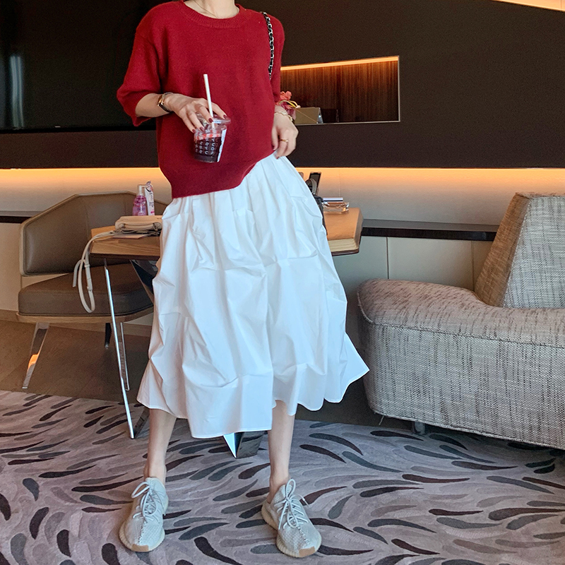 

2021 New Pleated Female Skirts Spring and Summer Midi A-line Lady Skirt Women Riuy, Black
