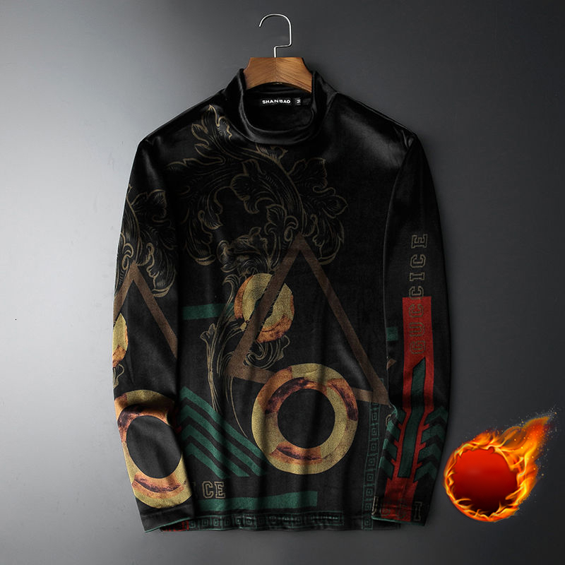 

High Quality Mode Printing Male T-shirt Vintage T-shirts Men 2021 Winter Velo-lined Turtleneck Long K2nu, The shown in figure