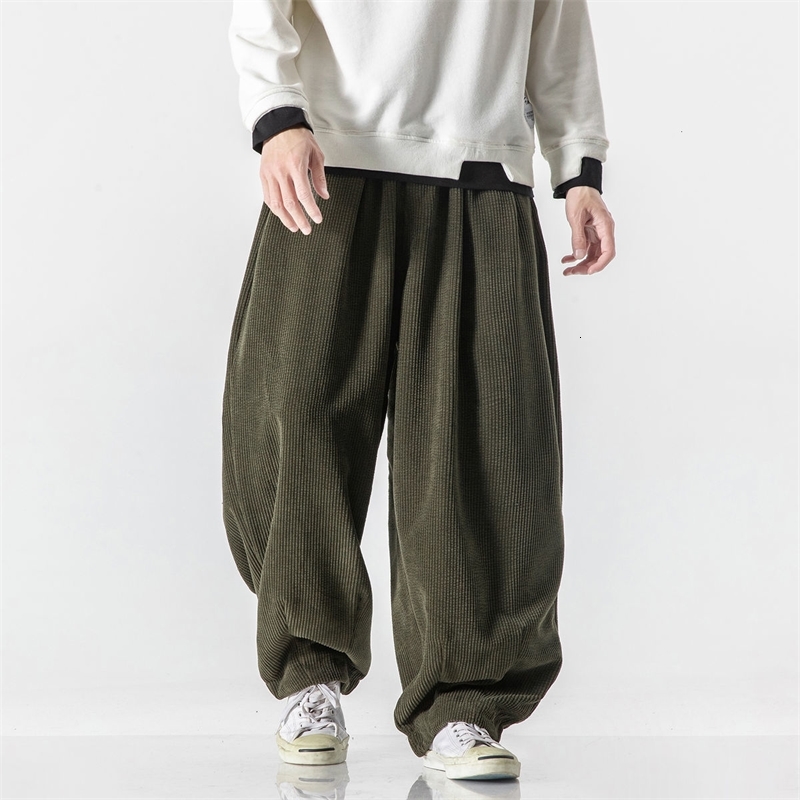 

2021 New Couple's Straight Corduroy Harem Casual Oversize Woman Fashion Trousers Chinese Style Solid Color Male Pants 7679, Khaki