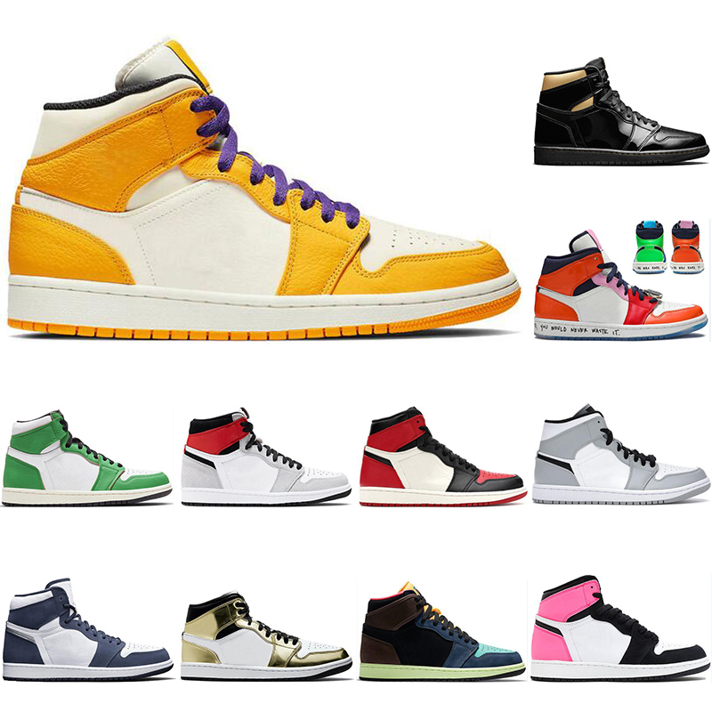 

2021 Jumpman High OG 1 1s basketball shoes for Men Women Sneakers Fearless court purple Shattered Backboard Obsidian mens Trainers 36-46, White;red