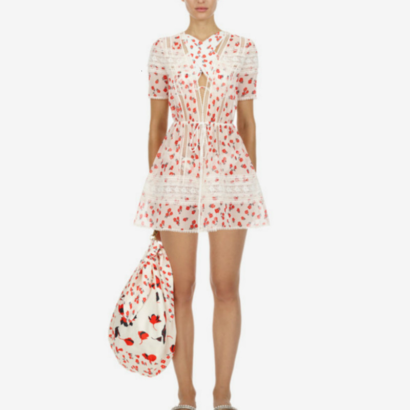 

Self Portrait Junior Dressed Sexy Lace Out 2021 Summer Printed Mini Slim Design High Quality Dresses D4uh, White