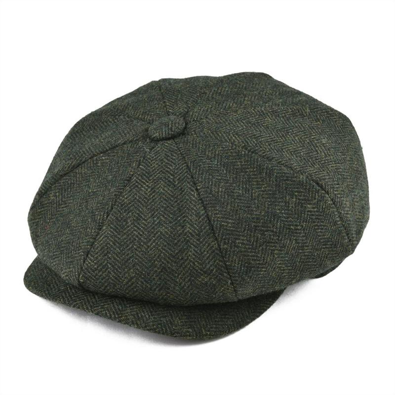 

BOTVELA Wool Tweed Newsboy Cap Herringbone Men Women Classic Retro Hat with Soft Lining Driver Cap Black Brown Green 005
