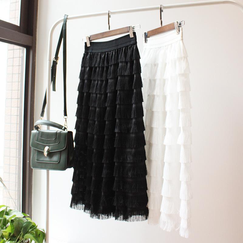 

2020 summer new tassel cake skirt A word long skirts factory direct, Black