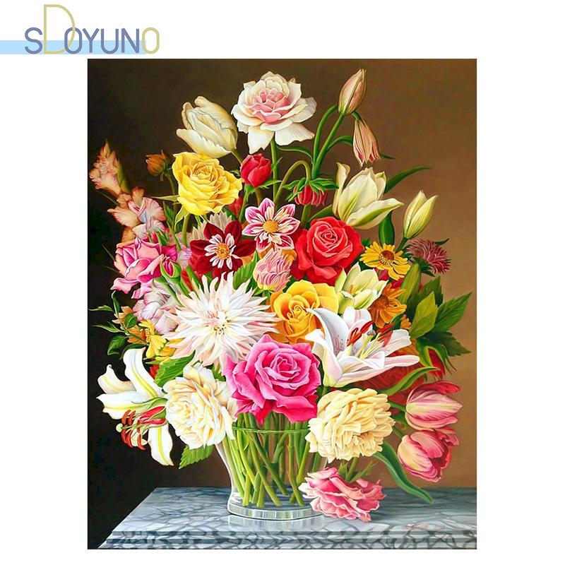 

SDOYUNO DIY Acrylic Painting By Numbers Kits Flowers 60x75cm Paint By Numbers Frameless Digital Hand Painting On Canvas Home Dec