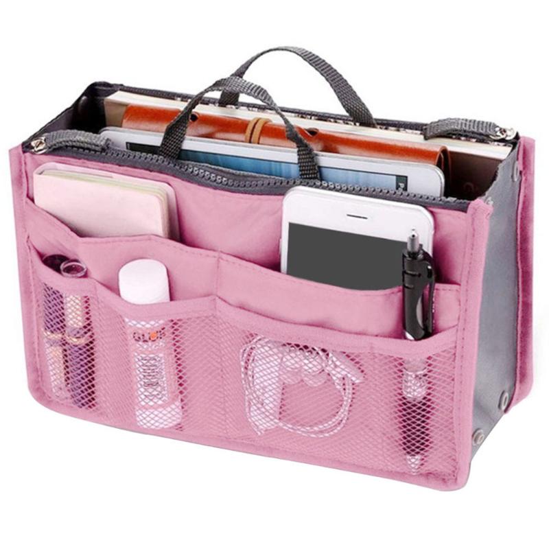 

Tote Cosmetic Bag For Women Double Zipper Makeup Bag Toiletries Grooming Kit Large Nylon Travel Insert Organizer Handbag Purse, Black