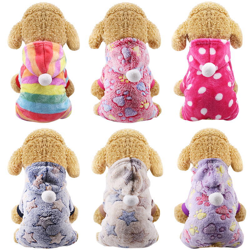 

Dog Clothes Pajamas Fleece Jumpsuit Winter Dog Clothing Four Legs Warm Pet Clothing Outfit Small Dog Star Costume Apparel, Colorful