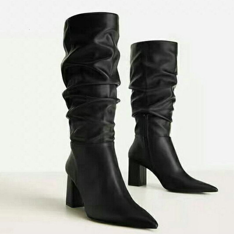 

2021 New Genuine Leather Thick Heels Autumn Winter Cowboy Western Knee High Boots Women Shoes Plus Size 34-43 Zm0e, White