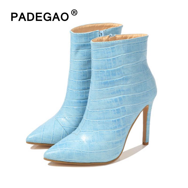 

Warm Ankle Boot Elegant Woman Plush Short Boots Women's Pointed Toe Zip Thin High Heels Women Leather Pump Ladies Shoe Plus Size, Blue