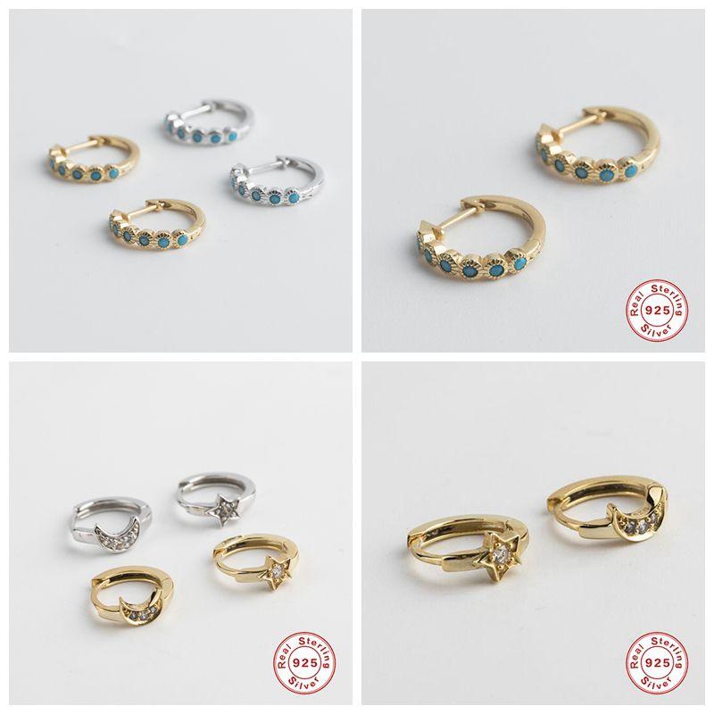 

925 sterling silver Simple Girl's Small stud Earrings Rainbow Minimal Charming Ear Earrings Stud Thin Hoops Ear Piercing Cuff A3