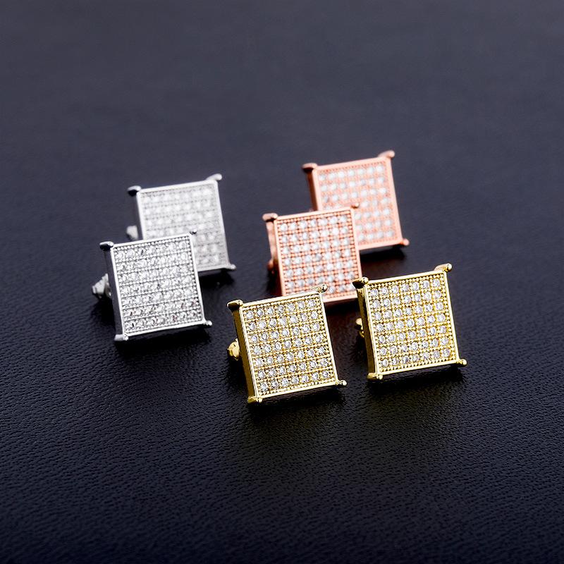 

Rapper Claw Setting Cubic Zirconia Bling Out Stud Earring Male Hip Hop Gold Color Copper Square Earrings for Men Jewelry New