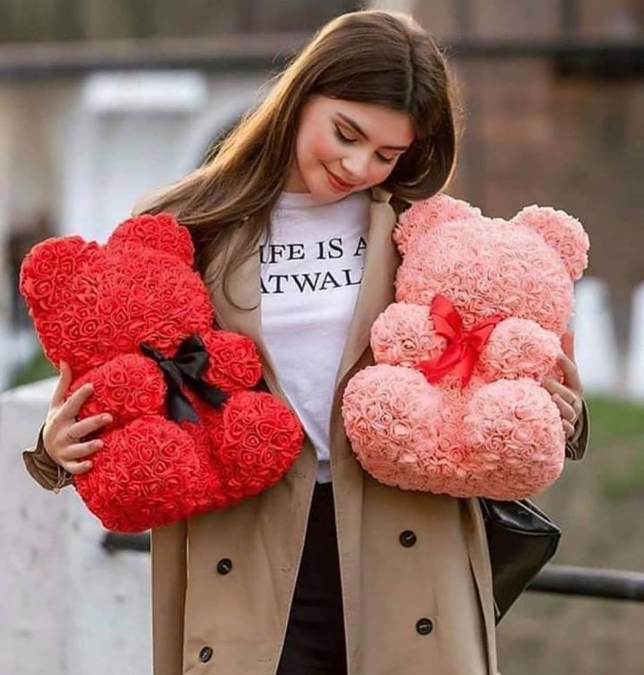 

Drop Shipping 40cm Cute Rose Flower Teddy Bears Foam Bears Wedding Home Decorations Birthday Valentines's D Gift Love Bear Dolls T200103, Gift box only