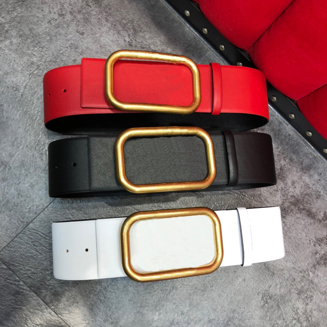

Classic women big buckle belts best quality black red white genuine leather gold buckle women belt with box hot women designers belts, Belt with white black box