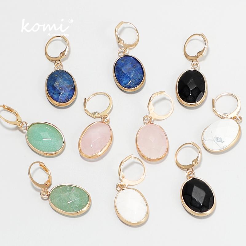

KOMi Natural Stone Crystal Earrings purple Green Dongling Stone Pink crystal Black Gallstone Ear Dangle Earrings Jewelry K2507