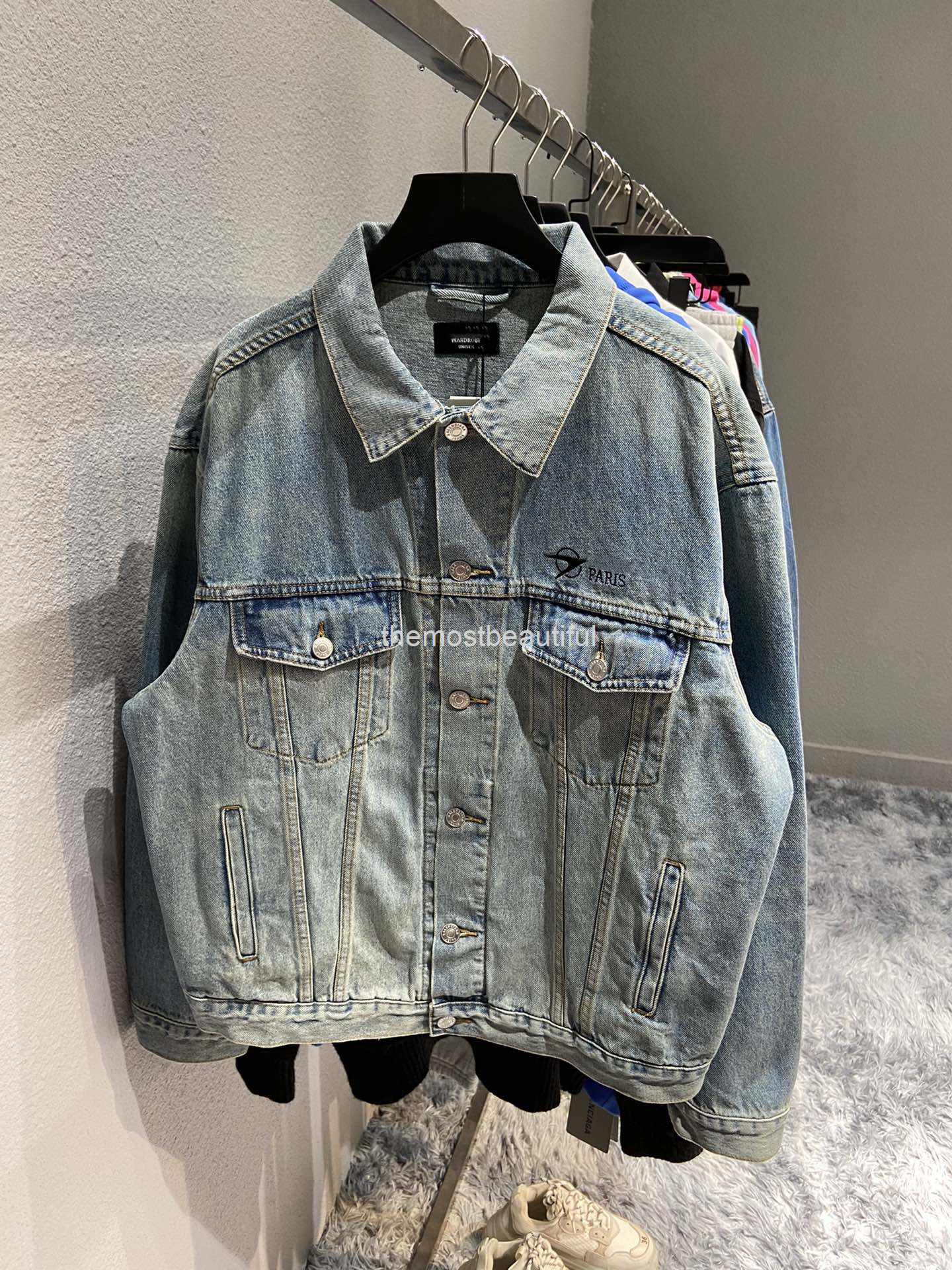 

Women's Jackets Autumn and winter high version b home art embroidery heavy industry br loose jacket men's women's denim, 2# packing bag