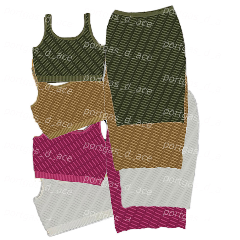 

Letters Knit Vest Dress Set Womens Charm Knitted Camisole Dress INS Hot Tank Tops Dresses Skirts 4 Colors, Rose pink