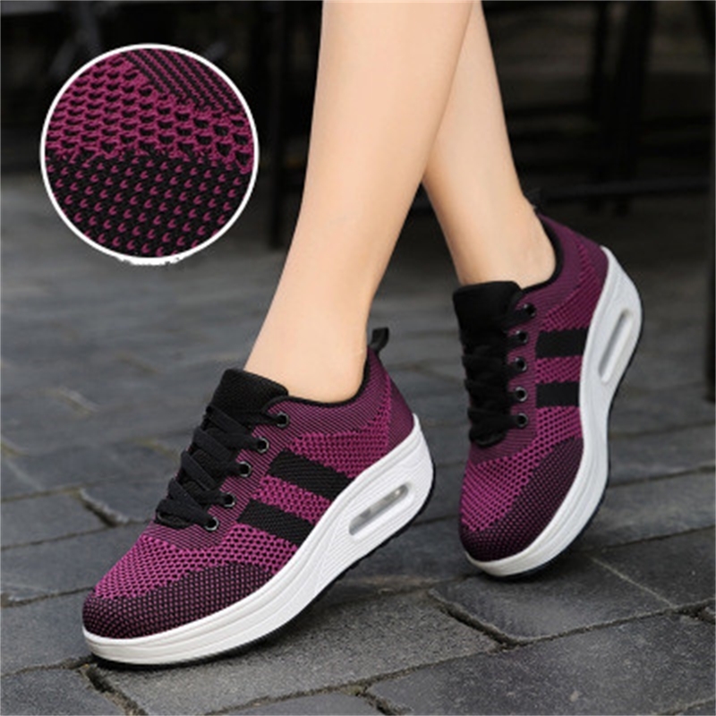 

High Quality New mesh breathable sports casual version thick bottom women's rocking sneakers women walking ladies shoes, Purpledense