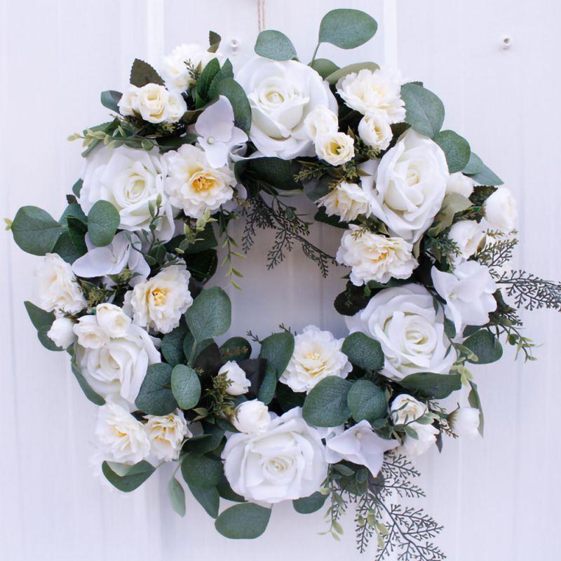 

Wedding Party Home Decoration Artificial Rose Flower Wreath Round Garland Ring Warm Romantic Party Decoration1, A3 44cm