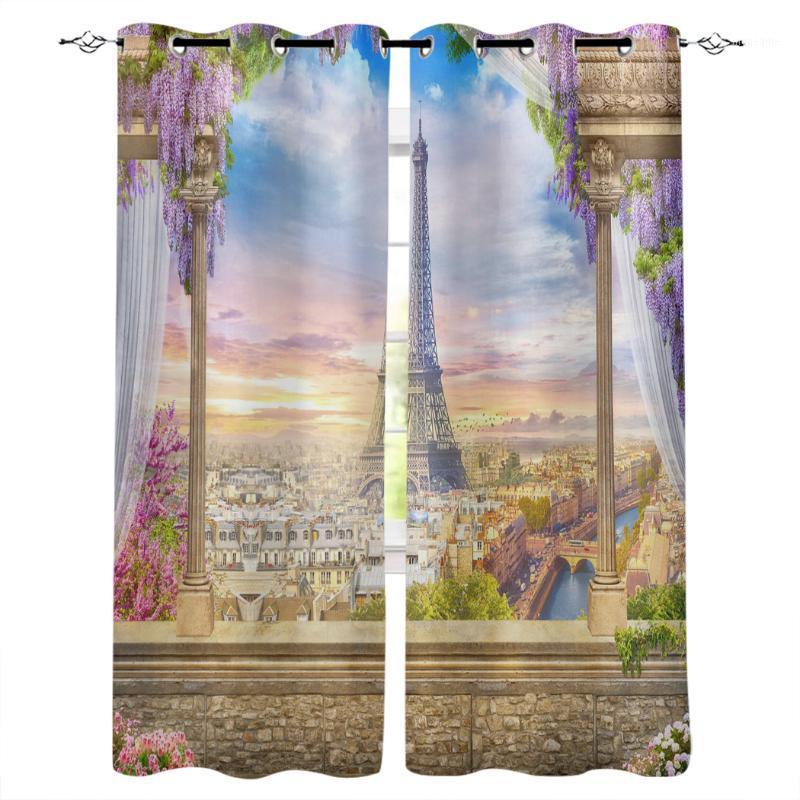 

Paris Architecture Terrace Flowers Room Curtains Large Window Curtains Living Room Bathroom Bedroom Kitchen Decor1, As pic