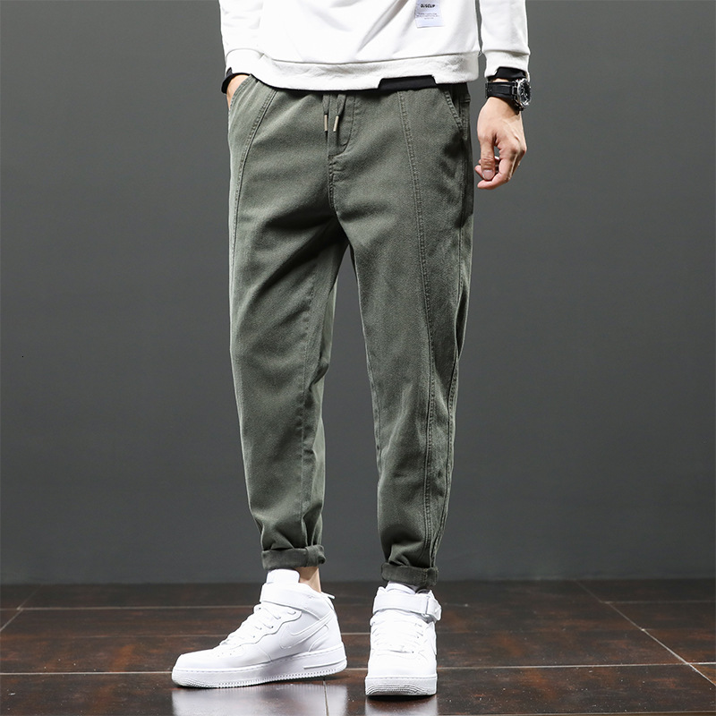 

2021 New Japanese Style Fashion Men Jeans Loose Fit Elastic Casual Harem Pants Streetwear Vintage Designer Hip Hop Wide Leg Trousers Male Sj, Gray