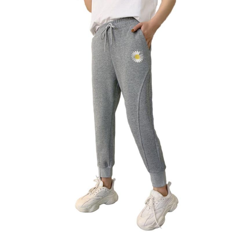 

QRWR 2020 Sweatpants Women Casual Solid Color High Waist Pencil Pants Elastic Waist Daisy Embroidered Loose Long Women's pants, 02
