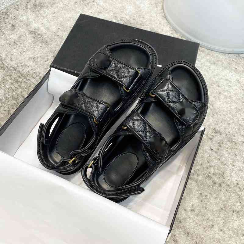 

Sandals Women Summer Leisure Sports Thick Bottom Small Fragrance Velcro Sandals Beach Flat Sandals, Black