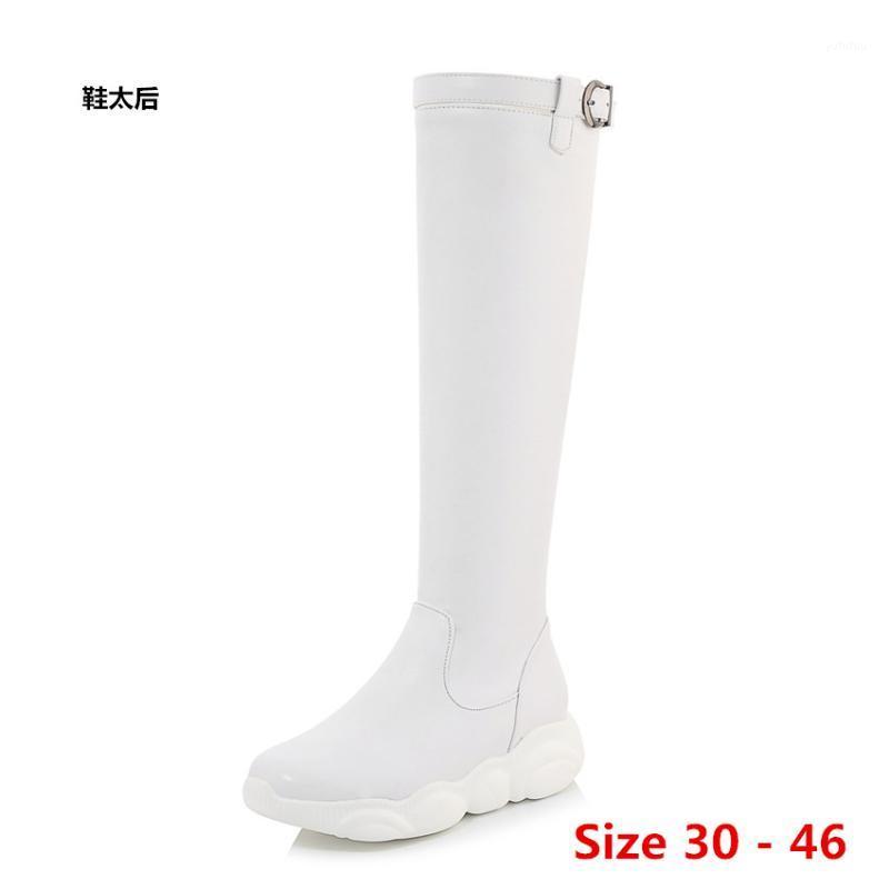 

Women Knee High Boots Autumn Winter Wedges Low Heel Thick Long Boots Woman Motorcycle Women shoes Small Big Size 30 - 461, Black flock mesh