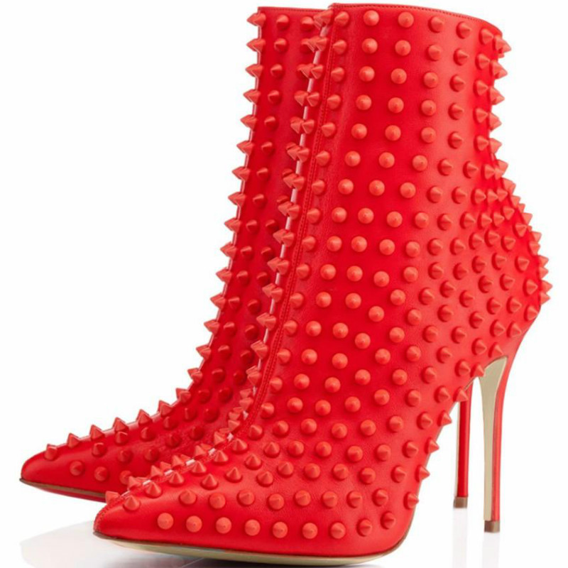 black studded booties heels