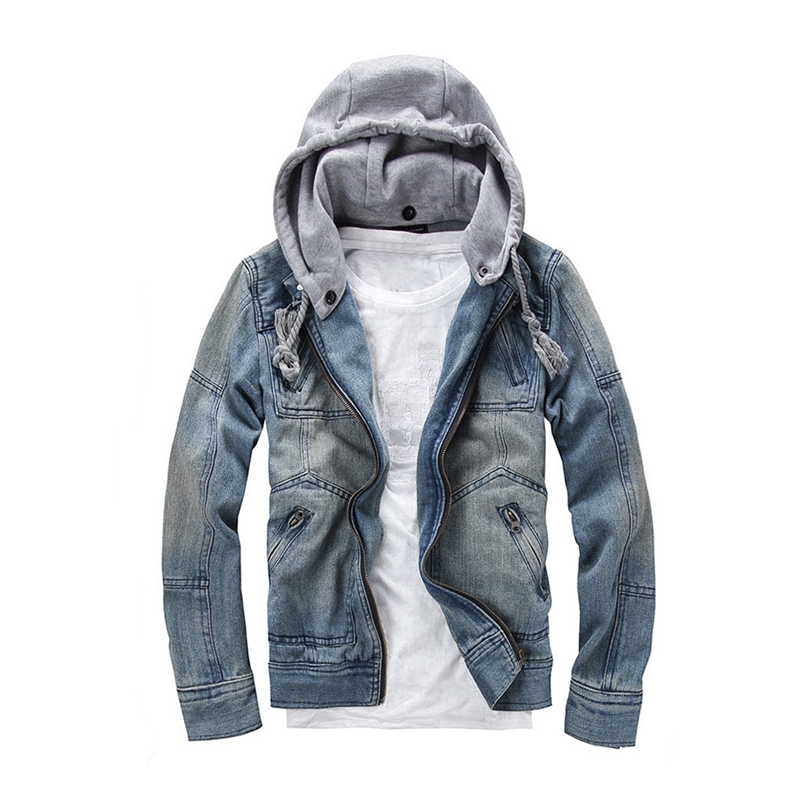 

Fashion Hooded Men Denim Jacket Slim Fit Casual Jeans Coat Men Detachable Hoodies Autunm Windbreaker Washed Outerwear Streetwear 201104, Blue