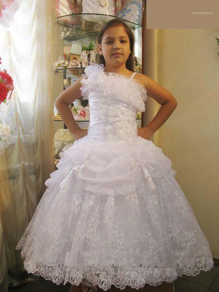

2020 New Lace A-Line Flower Girl Dresses with Appliques Flowers Floor-Length Girls Pageant Gown First Communion Dresses L1231, Champagne